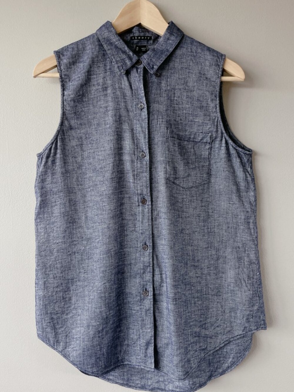 Theory linen shirt blend sleeveless top women’s medium lightweight blue